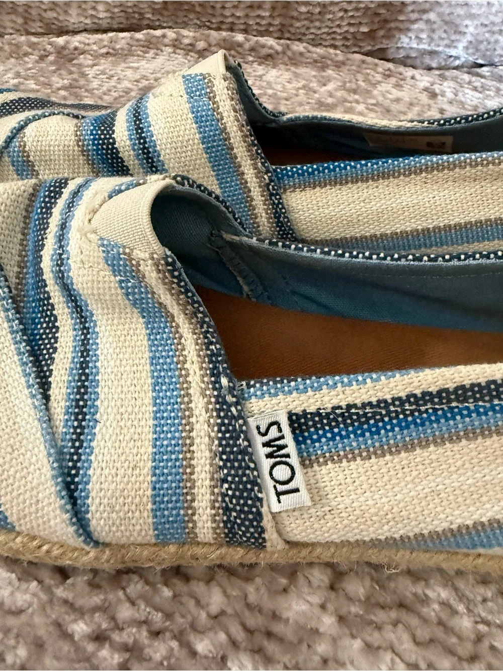 Toms Blue Off White Gray Striped Slip On Woven Texture Espadrilles Flats 7.5